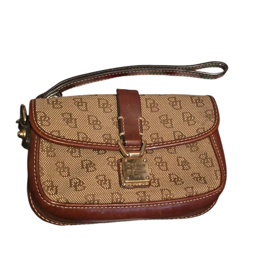 Dooney & Bourke | Logo Canvas Wristlet Wallet | Brown Leather Trim